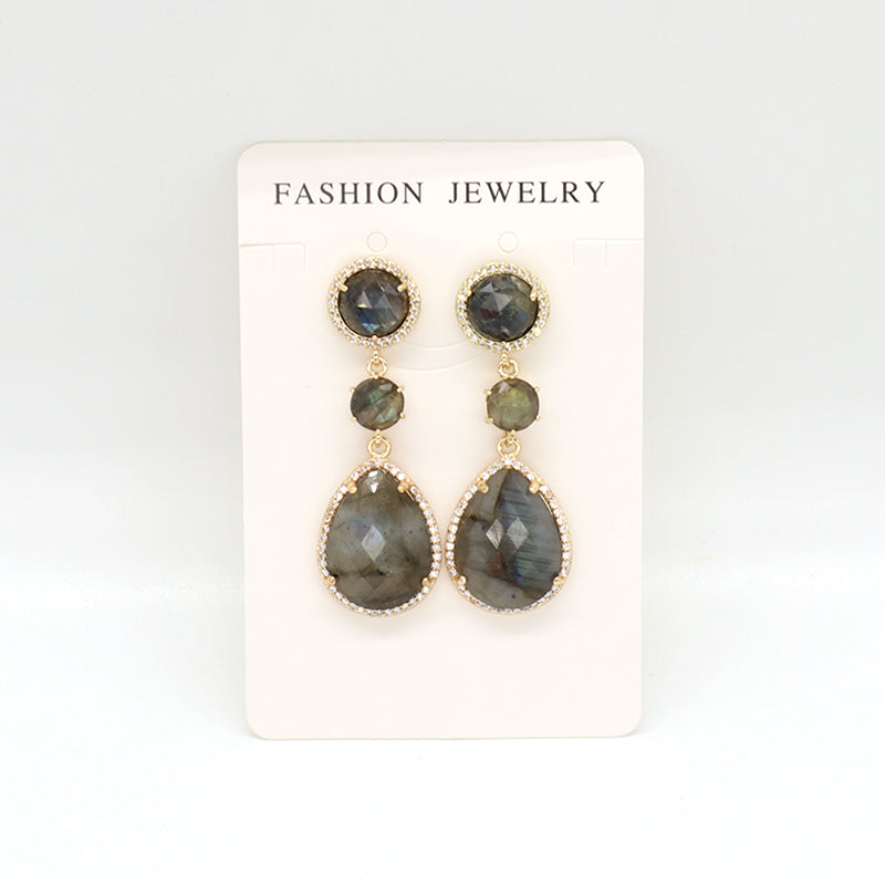 Black Pink Stone Drop Dangle Earring Stud Jewelry Gift Custom Wholesale CZ Gold Plated Natural Healing Stone Earrings For Women