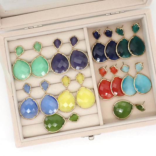 Fashion Design Custom Blue Green Yellow Purple Earrings Stud Jewelry Women Gold Plated Water Drop Healing Natural Stone Earrings