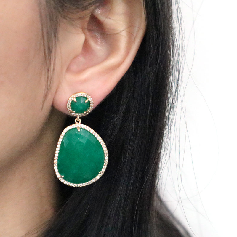 New Fashion Wholesale Custom Gold Plated CZ Blue Green Red Purple Water Drop Healing Natural Stone Stud Earrings For Women Gift