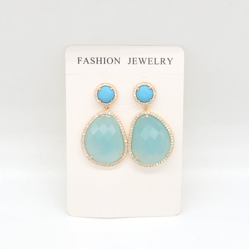 New Fashion Wholesale Custom Gold Plated CZ Blue Green Red Purple Water Drop Healing Natural Stone Stud Earrings For Women Gift