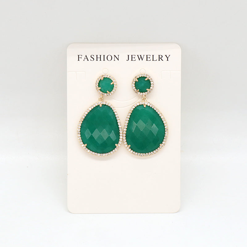 New Fashion Wholesale Custom Gold Plated CZ Blue Green Red Purple Water Drop Healing Natural Stone Stud Earrings For Women Gift