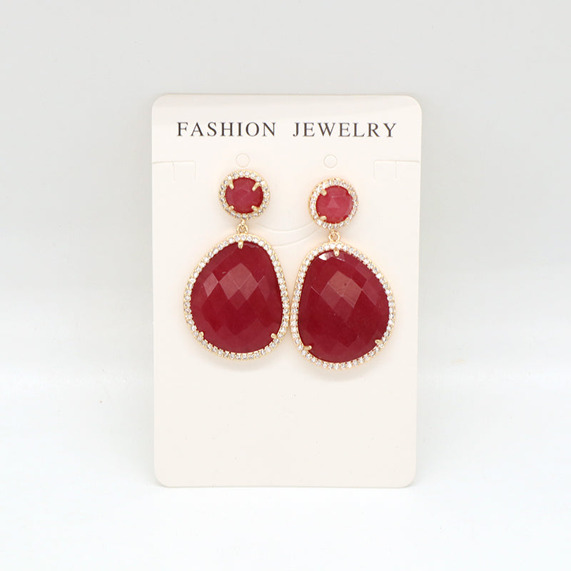 New Fashion Wholesale Custom Gold Plated CZ Blue Green Red Purple Water Drop Healing Natural Stone Stud Earrings For Women Gift