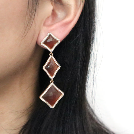 Various Colorful Custom Purple Brown Pink Blue Earrings Stud Jewelry Women Gold Plated Healing Natural Stone Dangle Drop Earring