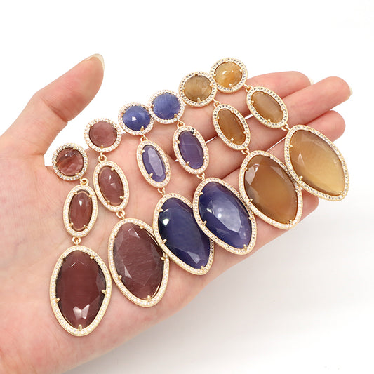 Colorful Customized Wholesale Women Gift Stone Earrings Stud Jewelry Gold Plated Healing Natural Stone Dangle Drop Earring
