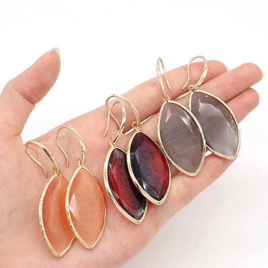 New Bulk Sale Various Colorful Custom Women White Pink Blue Earrings Hook Jewelry Gold Plated Healing Natural Stone Hook Earring