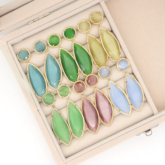 Customized Wholesale Colorful Green Blue Earrings Stud Jewelry Women Gift Gold Plated Dangle Drop Healing Natural Stone Earring