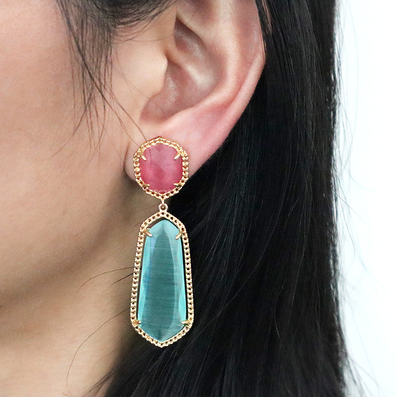 Wholesale Custom Yellow Pink Blue Orange Earrings Stud Women Gift Jewelry Gold Plated Dangle Drop Healing Natural Stone Earrings