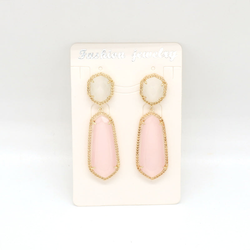 Wholesale Custom Yellow Pink Blue Orange Earrings Stud Women Gift Jewelry Gold Plated Dangle Drop Healing Natural Stone Earrings