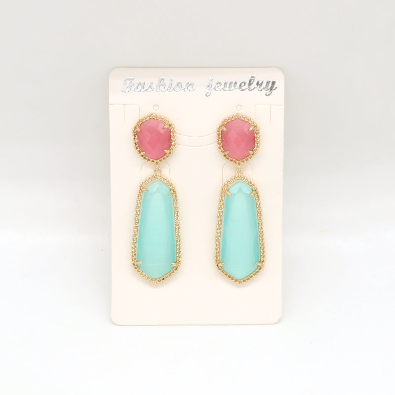 Wholesale Custom Yellow Pink Blue Orange Earrings Stud Women Gift Jewelry Gold Plated Dangle Drop Healing Natural Stone Earrings