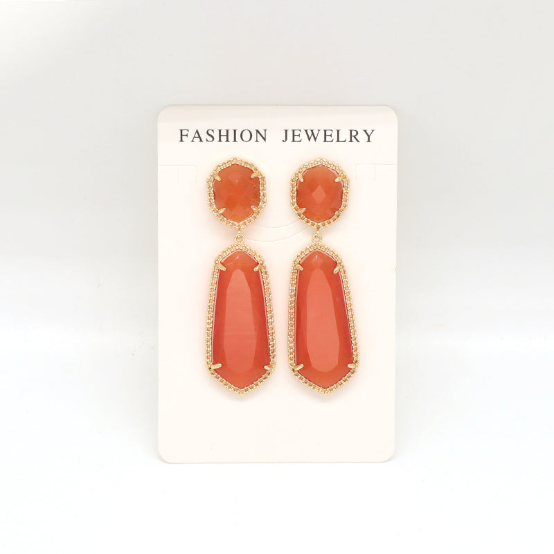 Wholesale Custom Yellow Pink Blue Orange Earrings Stud Women Gift Jewelry Gold Plated Dangle Drop Healing Natural Stone Earrings