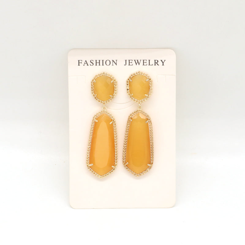 Wholesale Custom Yellow Pink Blue Orange Earrings Stud Women Gift Jewelry Gold Plated Dangle Drop Healing Natural Stone Earrings