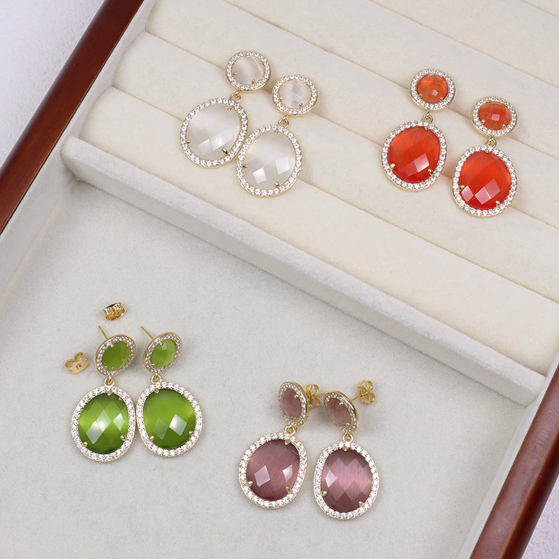 Green Orange Purple White Earrings Stud Women Gift Jewelry Wholesale Custom Gold Plated Dangle Drop Natural Stone Stud Earrings