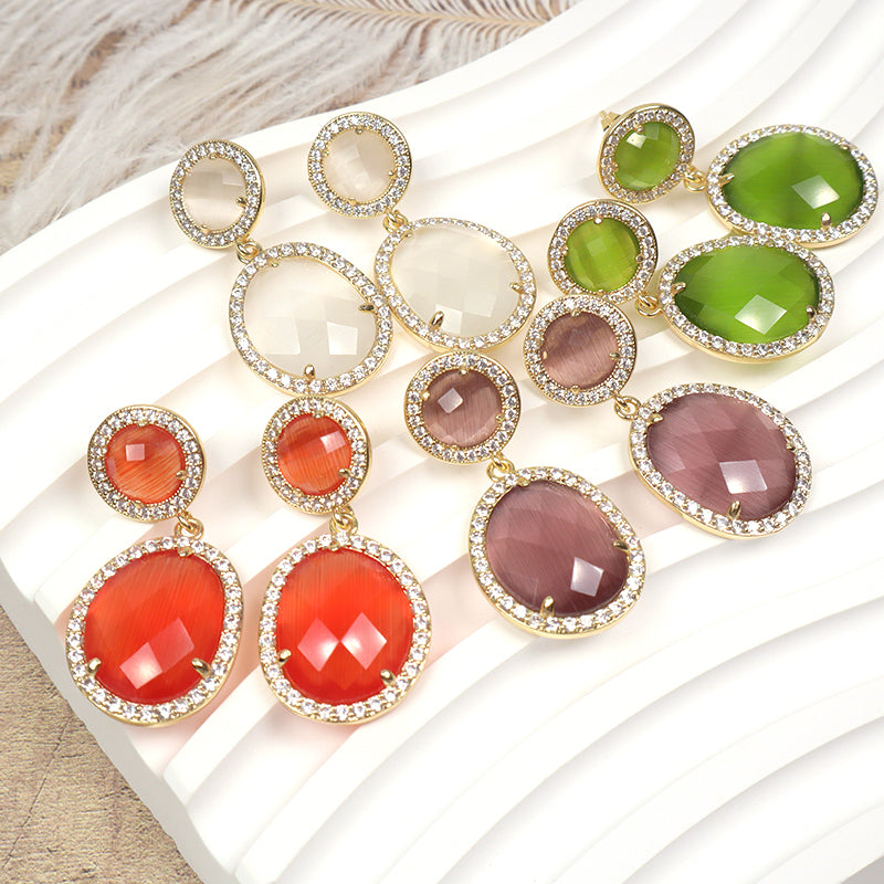 Green Orange Purple White Earrings Stud Women Gift Jewelry Wholesale Custom Gold Plated Dangle Drop Natural Stone Stud Earrings