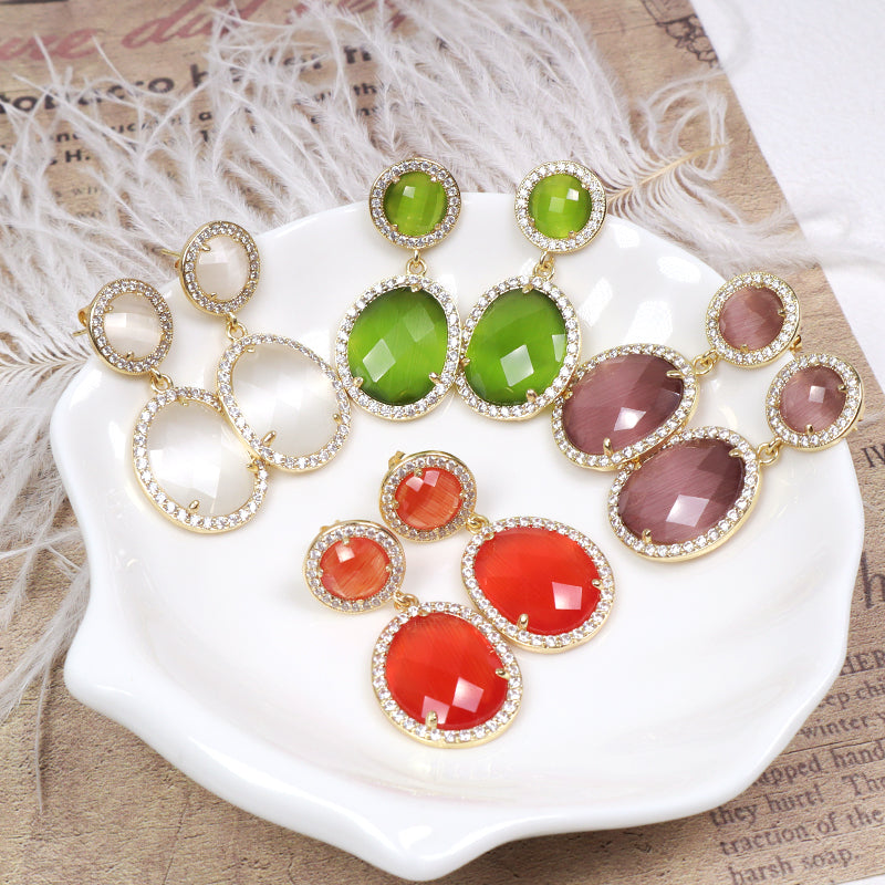 Green Orange Purple White Earrings Stud Women Gift Jewelry Wholesale Custom Gold Plated Dangle Drop Natural Stone Stud Earrings