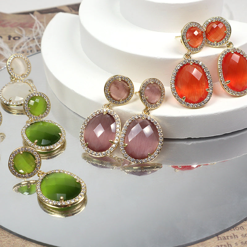 Green Orange Purple White Earrings Stud Women Gift Jewelry Wholesale Custom Gold Plated Dangle Drop Natural Stone Stud Earrings