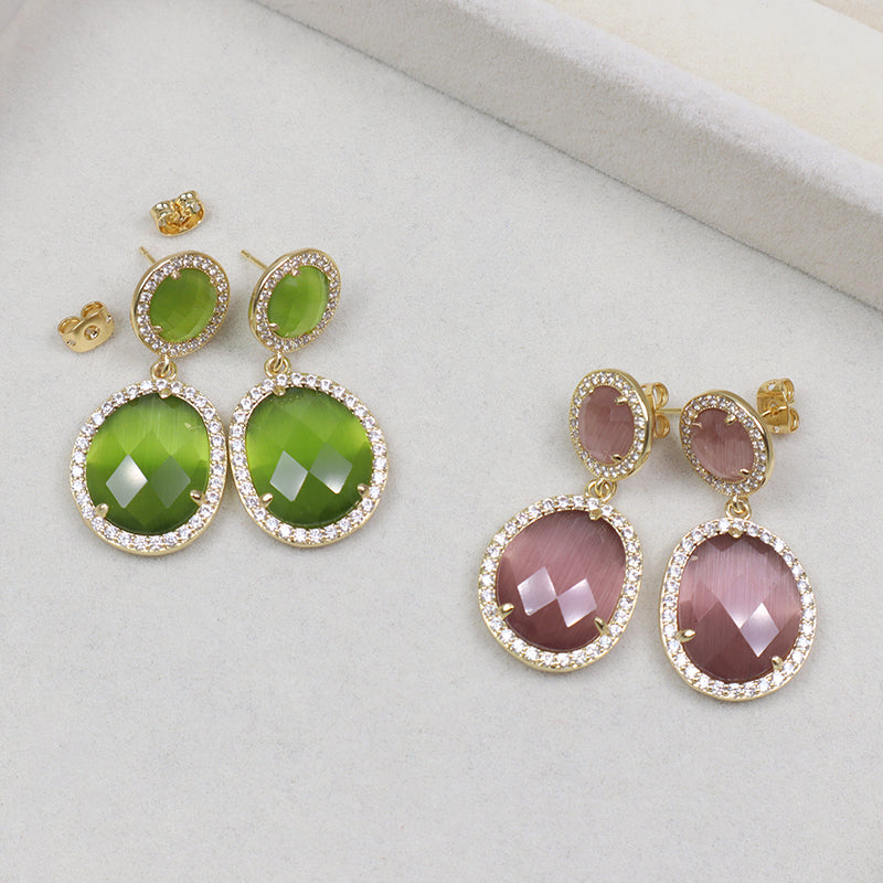 Green Orange Purple White Earrings Stud Women Gift Jewelry Wholesale Custom Gold Plated Dangle Drop Natural Stone Stud Earrings