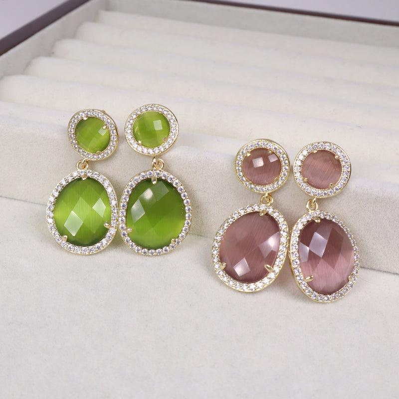 Green Orange Purple White Earrings Stud Women Gift Jewelry Wholesale Custom Gold Plated Dangle Drop Natural Stone Stud Earrings