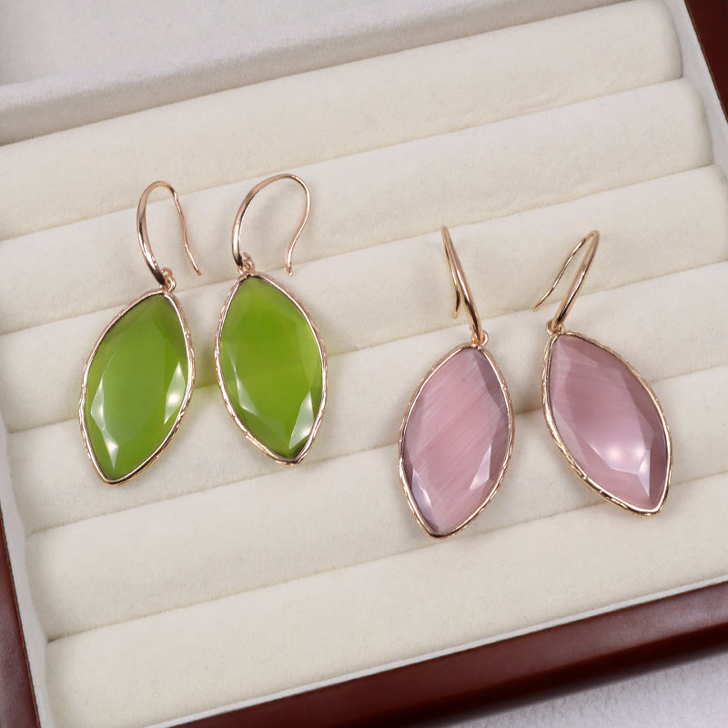 China Factory Custom Wholesale Purple Green Dangle Drop Earrings Women Gift Jewelry Gold Plated Gooseneck Natural Stone Earrings