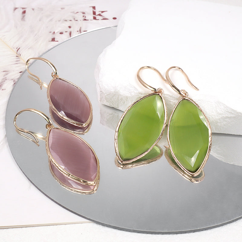 China Factory Custom Wholesale Purple Green Dangle Drop Earrings Women Gift Jewelry Gold Plated Gooseneck Natural Stone Earrings