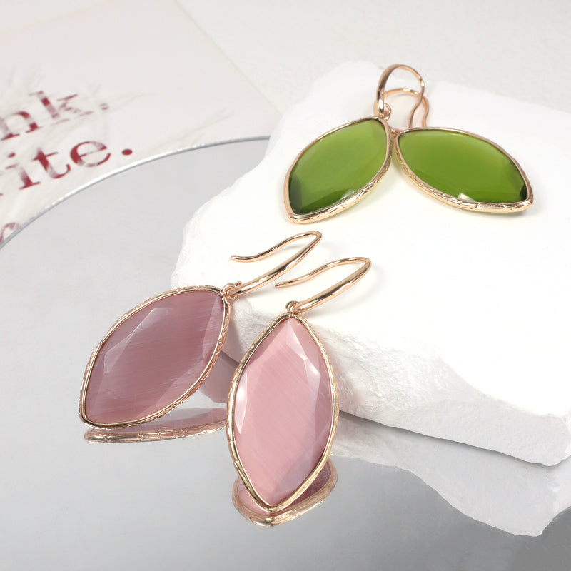 China Factory Custom Wholesale Purple Green Dangle Drop Earrings Women Gift Jewelry Gold Plated Gooseneck Natural Stone Earrings