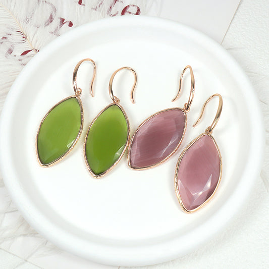 China Factory Custom Wholesale Purple Green Dangle Drop Earrings Women Gift Jewelry Gold Plated Gooseneck Natural Stone Earrings