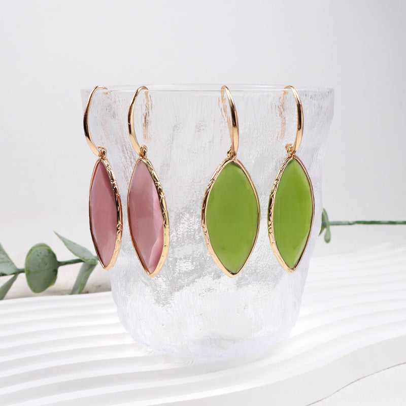 China Factory Custom Wholesale Purple Green Dangle Drop Earrings Women Gift Jewelry Gold Plated Gooseneck Natural Stone Earrings