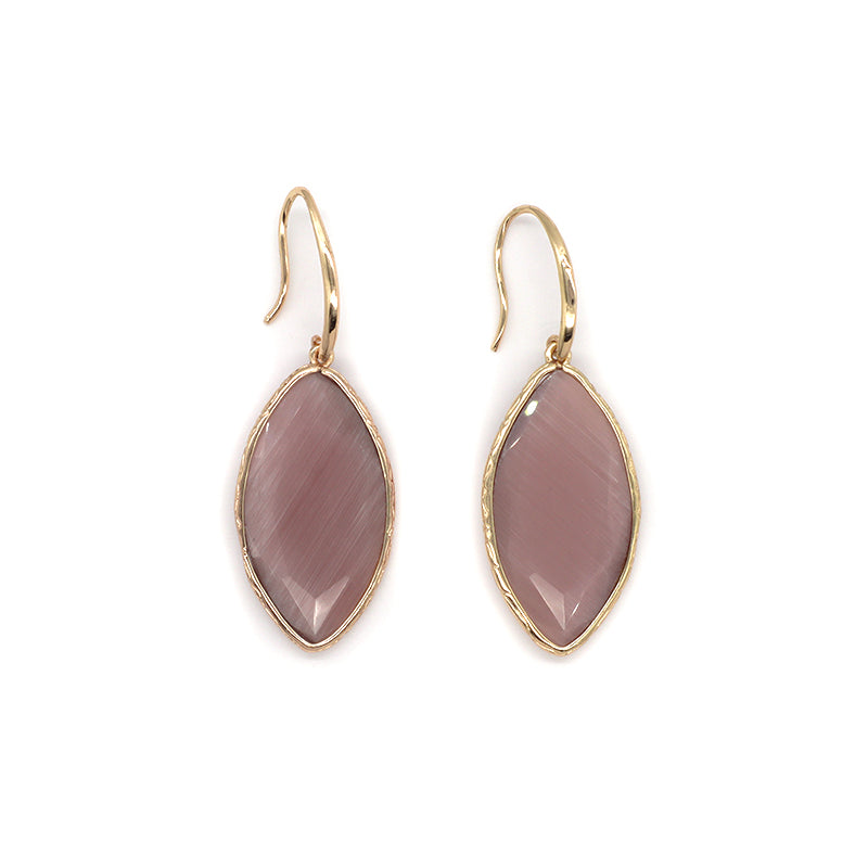 China Factory Custom Wholesale Purple Green Dangle Drop Earrings Women Gift Jewelry Gold Plated Gooseneck Natural Stone Earrings