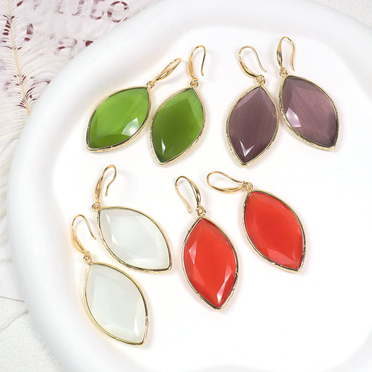 New Arrival Wholesale Custom China Factory Gooseneck Dangle Earrings Women Gift Jewelry Gold Plated Natural Stone Drop Earrings