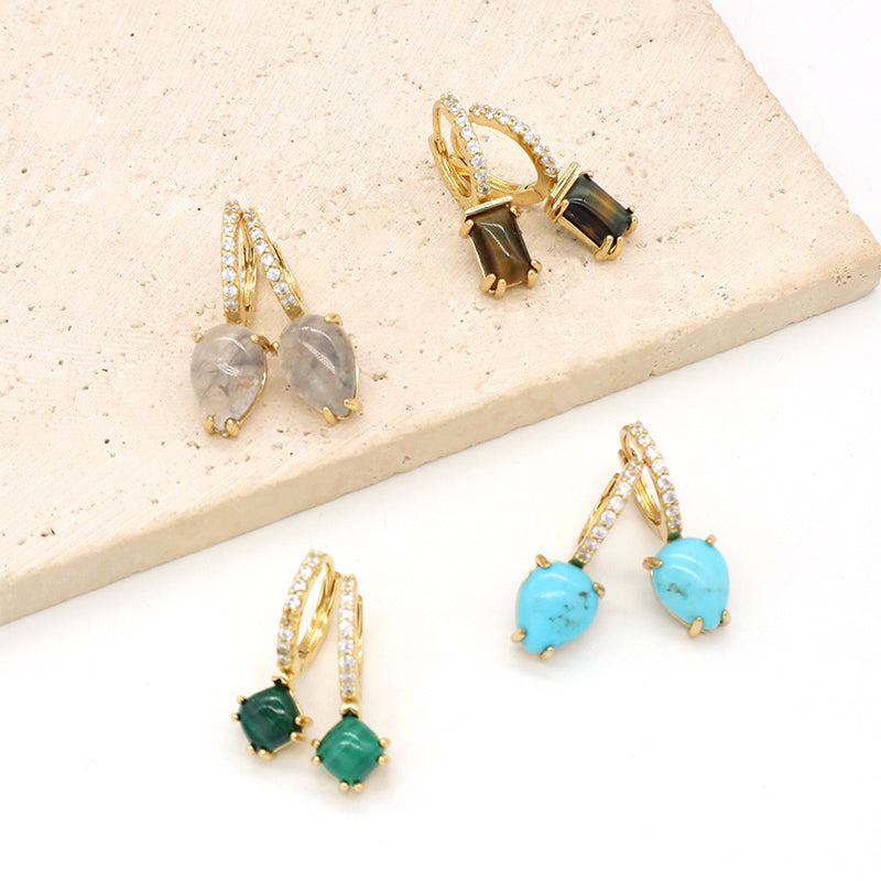 Wholesale Various Custom China Factory Dangle Earrings Gold Plated Natural Stone Hoop Earrings For Women Gift Jewelry