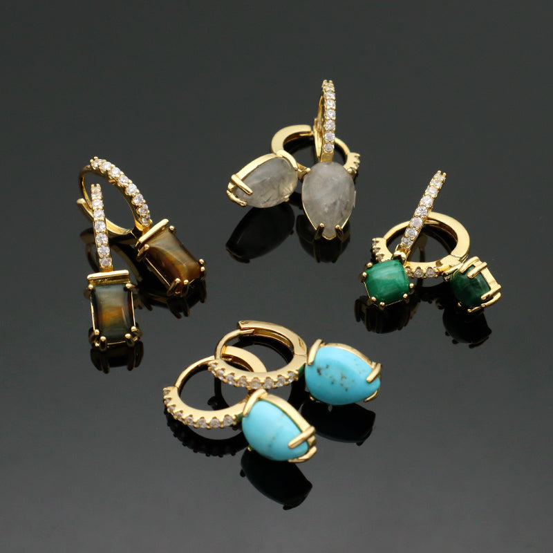 Wholesale Various Custom China Factory Dangle Earrings Gold Plated Natural Stone Hoop Earrings For Women Gift Jewelry