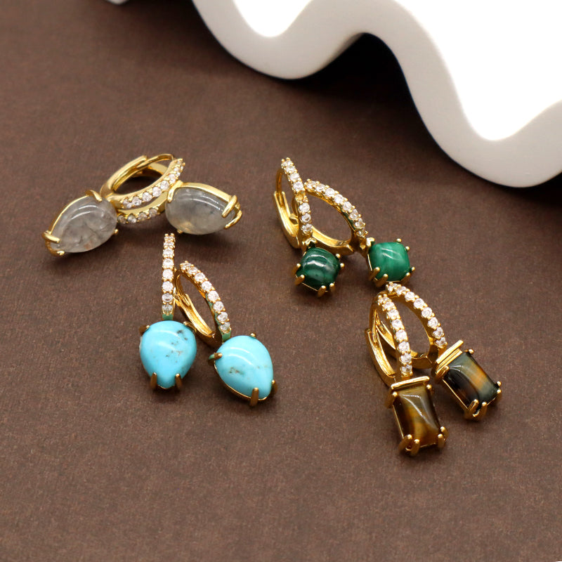 Wholesale Various Custom China Factory Dangle Earrings Gold Plated Natural Stone Hoop Earrings For Women Gift Jewelry