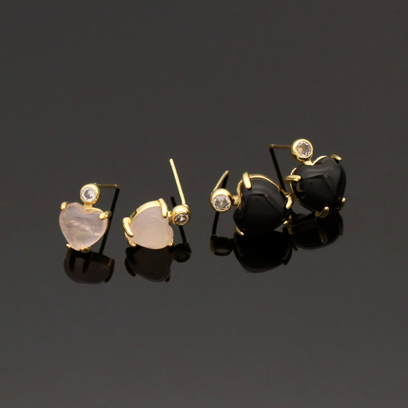 Customized Wholesale Heart Earrings Stud Women Gift Jewelry Gold Plated Dangle Drop Heart Shape Natural Stone Stud Earrings