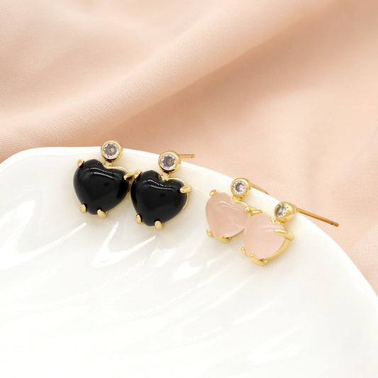 Customized Wholesale Heart Earrings Stud Women Gift Jewelry Gold Plated Dangle Drop Heart Shape Natural Stone Stud Earrings
