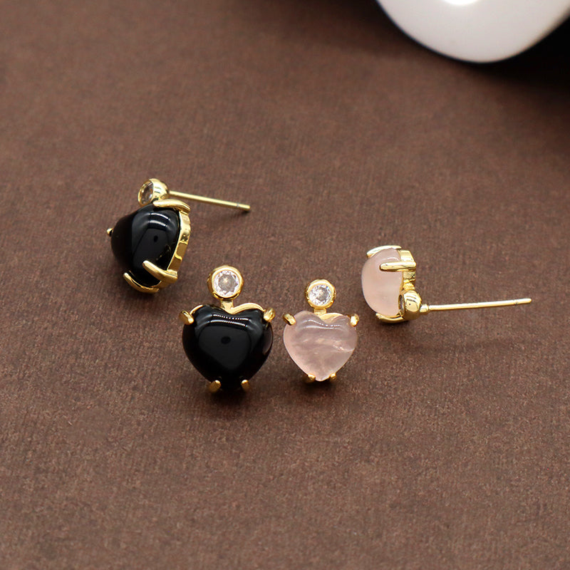 Customized Wholesale Heart Earrings Stud Women Gift Jewelry Gold Plated Dangle Drop Heart Shape Natural Stone Stud Earrings