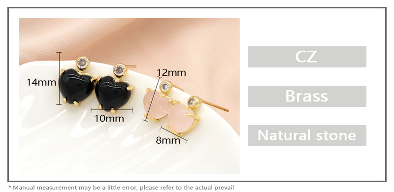Customized Wholesale Heart Earrings Stud Women Gift Jewelry Gold Plated Dangle Drop Heart Shape Natural Stone Stud Earrings