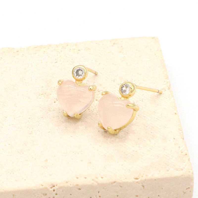 Customized Wholesale Heart Earrings Stud Women Gift Jewelry Gold Plated Dangle Drop Heart Shape Natural Stone Stud Earrings