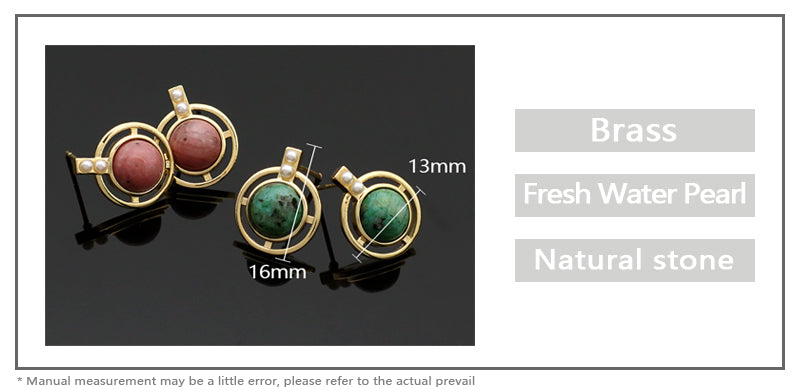 Wholesale Customized Fresh Water Pearl Earrings Stud Women Gift Jewelry Gold Plated Green Pink Natural Stone Stud Earrings