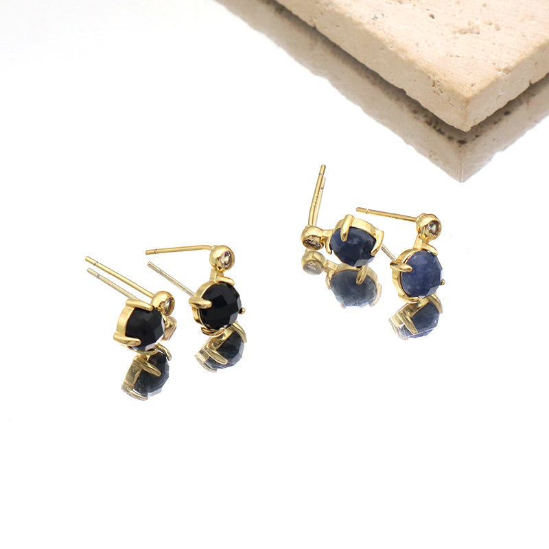 Custom Wholesale Fashion Round CZ Earrings Stud Jewelry Gold Plated Black Blue Natural Stone Stud Earrings For Women Gift