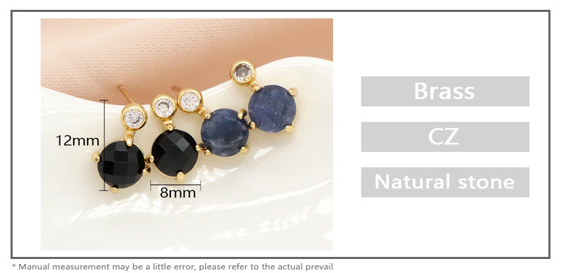Custom Wholesale Fashion Round CZ Earrings Stud Jewelry Gold Plated Black Blue Natural Stone Stud Earrings For Women Gift