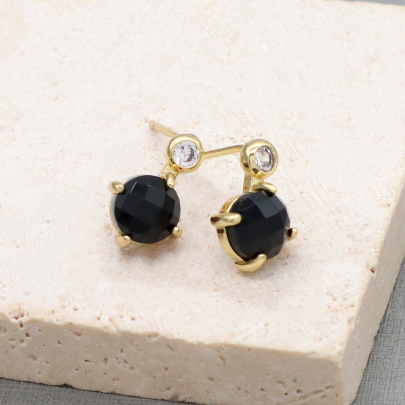 Custom Wholesale Fashion Round CZ Earrings Stud Jewelry Gold Plated Black Blue Natural Stone Stud Earrings For Women Gift