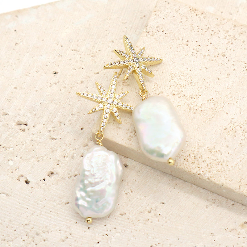 Custom Wholesale Fresh Water Pearl Earrings Stud Women Jewelry Micro Pave CZ Gold Plated Natural Stone Stud Earrings For Gift