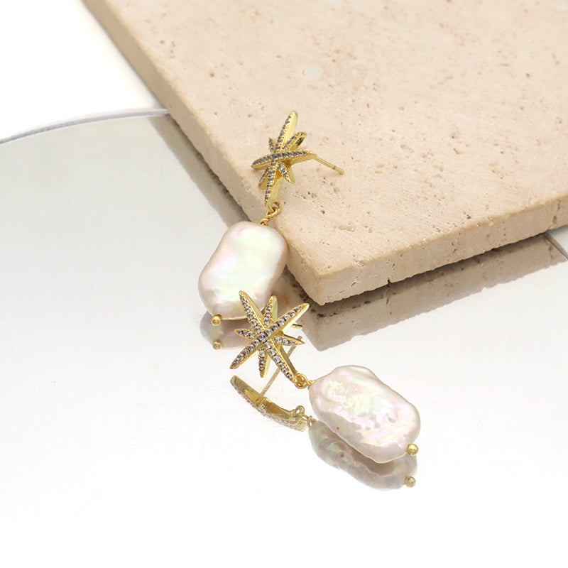 Custom Wholesale Fresh Water Pearl Earrings Stud Women Jewelry Micro Pave CZ Gold Plated Natural Stone Stud Earrings For Gift