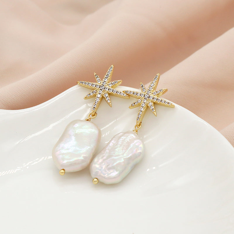 Custom Wholesale Fresh Water Pearl Earrings Stud Women Jewelry Micro Pave CZ Gold Plated Natural Stone Stud Earrings For Gift