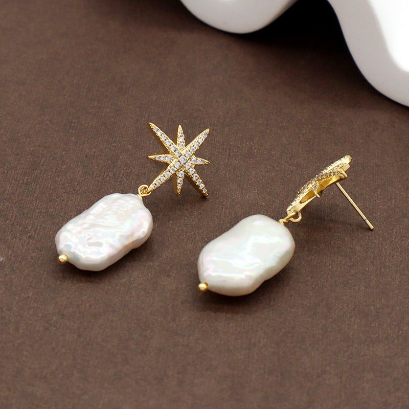 Custom Wholesale Fresh Water Pearl Earrings Stud Women Jewelry Micro Pave CZ Gold Plated Natural Stone Stud Earrings For Gift