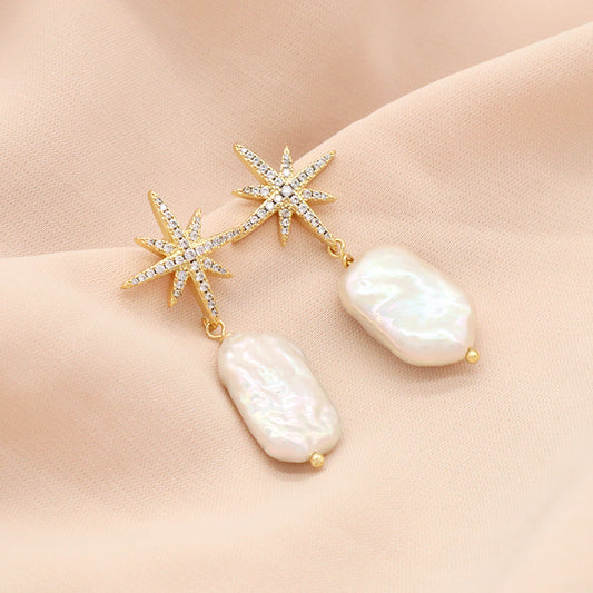 Custom Wholesale Fresh Water Pearl Earrings Stud Women Jewelry Micro Pave CZ Gold Plated Natural Stone Stud Earrings For Gift