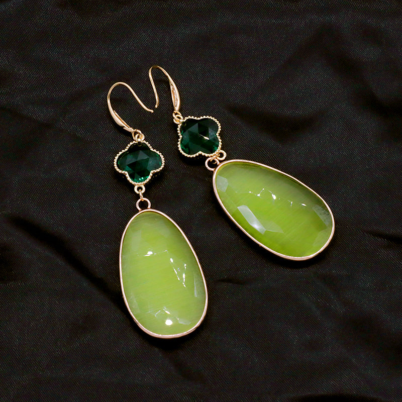 Hot Selling Wholesale Customized China Factory Green Gooseneck Dangle Earrings Women Gift Jewelry Gold Plated Natural Stone Drop Earrings