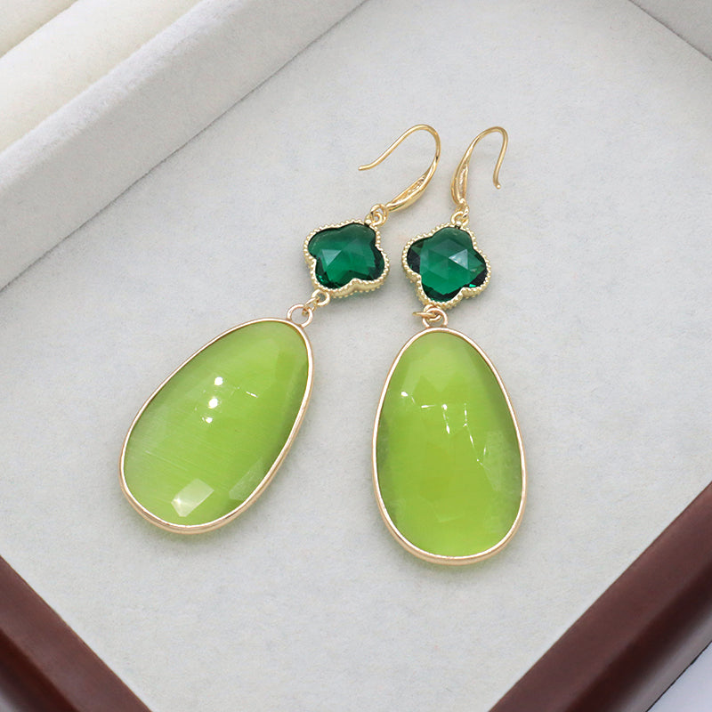 Hot Selling Wholesale Customized China Factory Green Gooseneck Dangle Earrings Women Gift Jewelry Gold Plated Natural Stone Drop Earrings