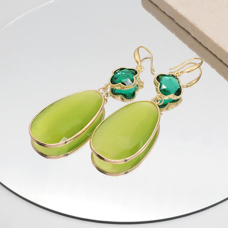 Hot Selling Wholesale Customized China Factory Green Gooseneck Dangle Earrings Women Gift Jewelry Gold Plated Natural Stone Drop Earrings