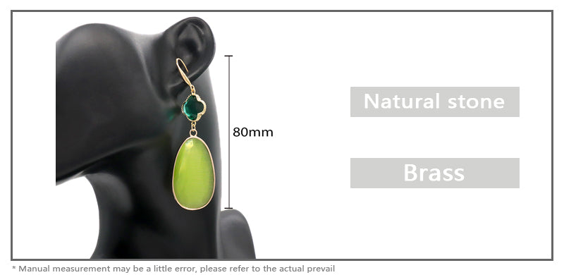 Hot Selling Wholesale Customized China Factory Green Gooseneck Dangle Earrings Women Gift Jewelry Gold Plated Natural Stone Drop Earrings