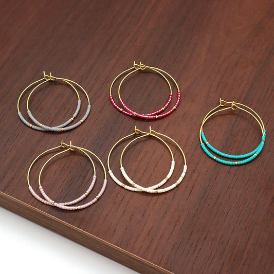 Handmade Wholesale Custom China Factory Hoop Earrings Women Gift Jewelry Gold Plated Miyuki Beads Earrings